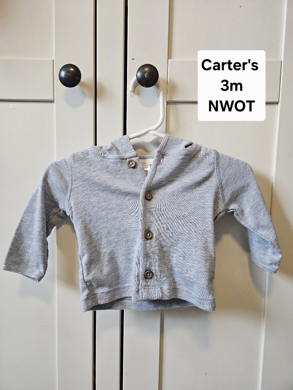 Baby Hooded Button-Front Top in Light Heather Gray